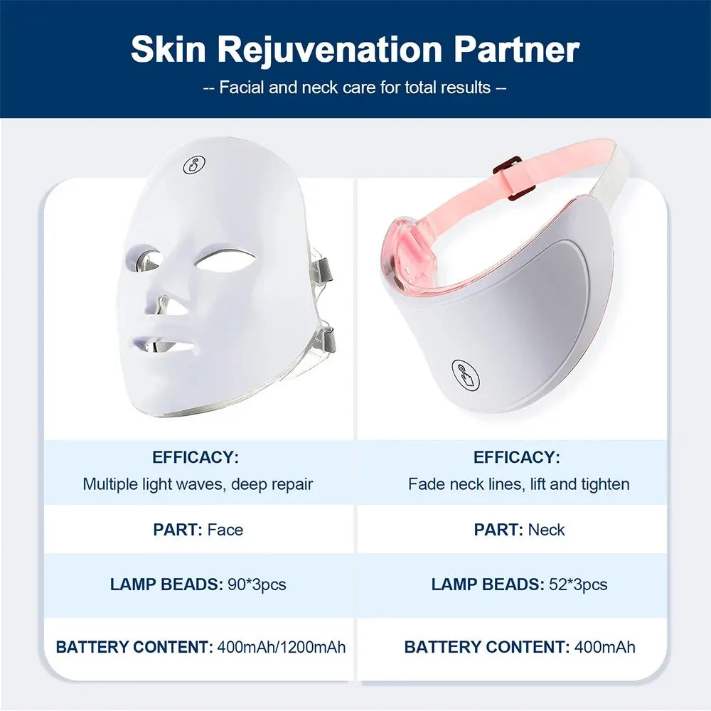 7-Color LED Facial Mask with Neck Red Light Therapy