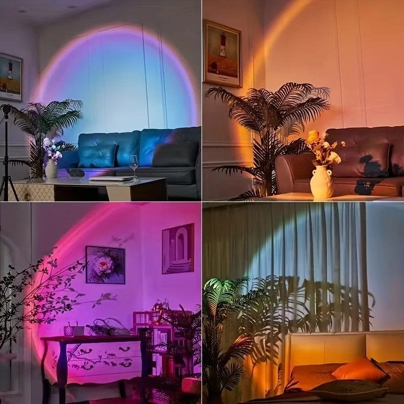 AuraGlow Sunset Lamp – 16-Color LED Ambient Light