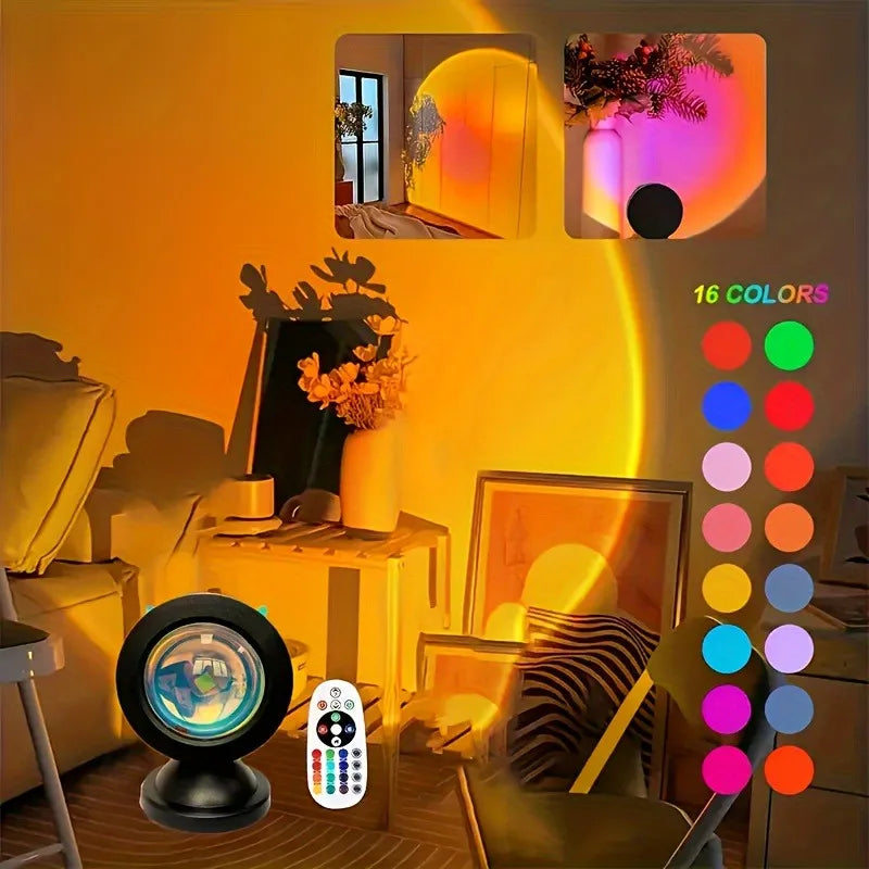 AuraGlow Sunset Lamp – 16-Color LED Ambient Light