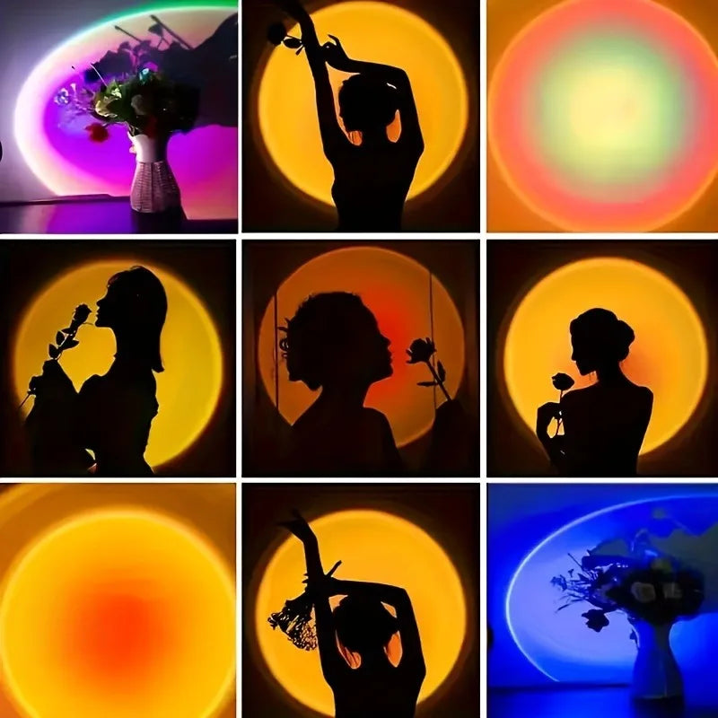 AuraGlow Sunset Lamp – 16-Color LED Ambient Light