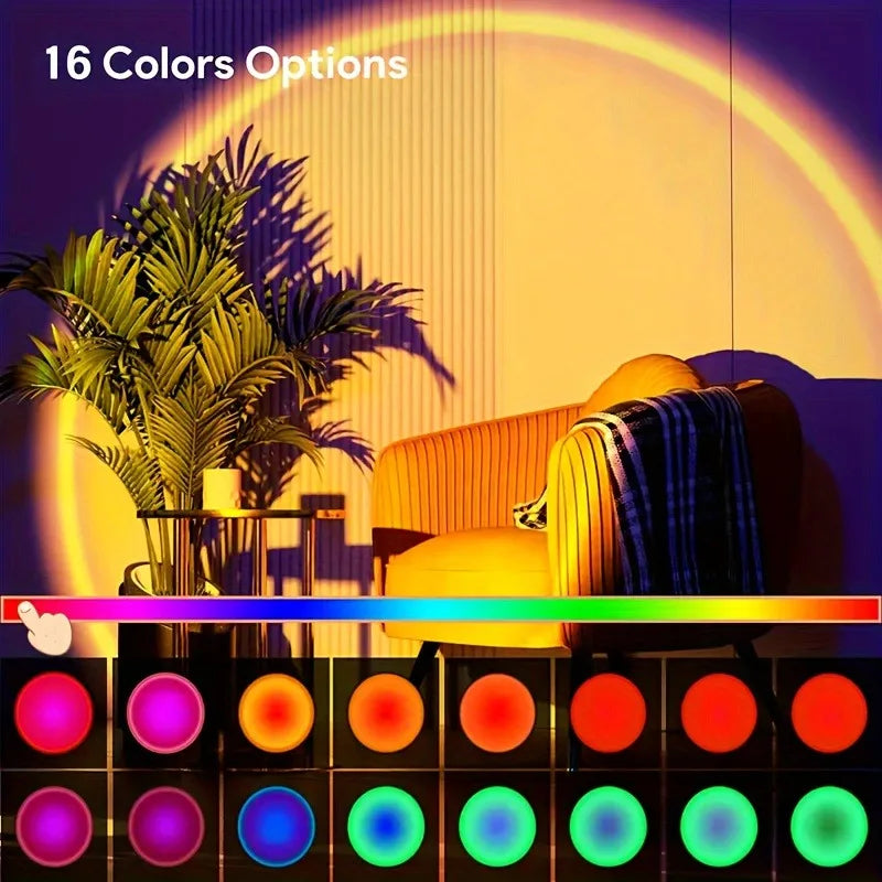 AuraGlow Sunset Lamp – 16-Color LED Ambient Light