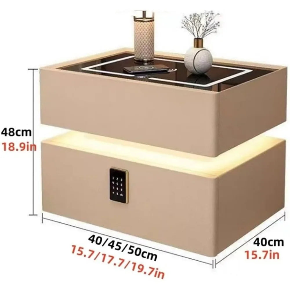3 Colors LED Lights Night Stand Smart Nightstand with Wireless Charging Bedside Table with 2 Drawers Nightstand