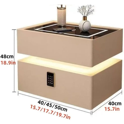 3 Colors LED Lights Night Stand Smart Nightstand with Wireless Charging Bedside Table with 2 Drawers Nightstand